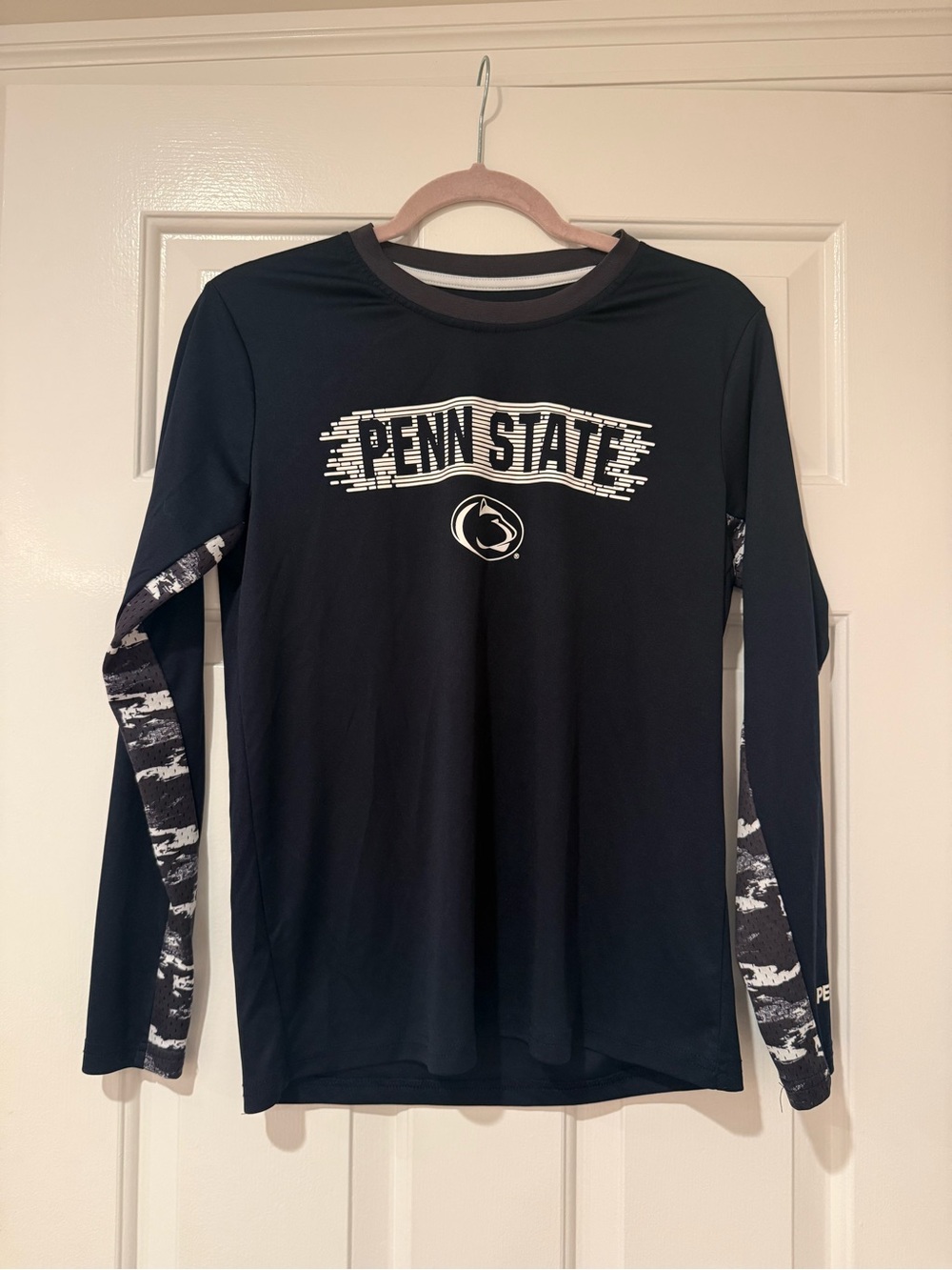 Colosseum Penn State Navy Long Sleeve Tee with Camo Accent